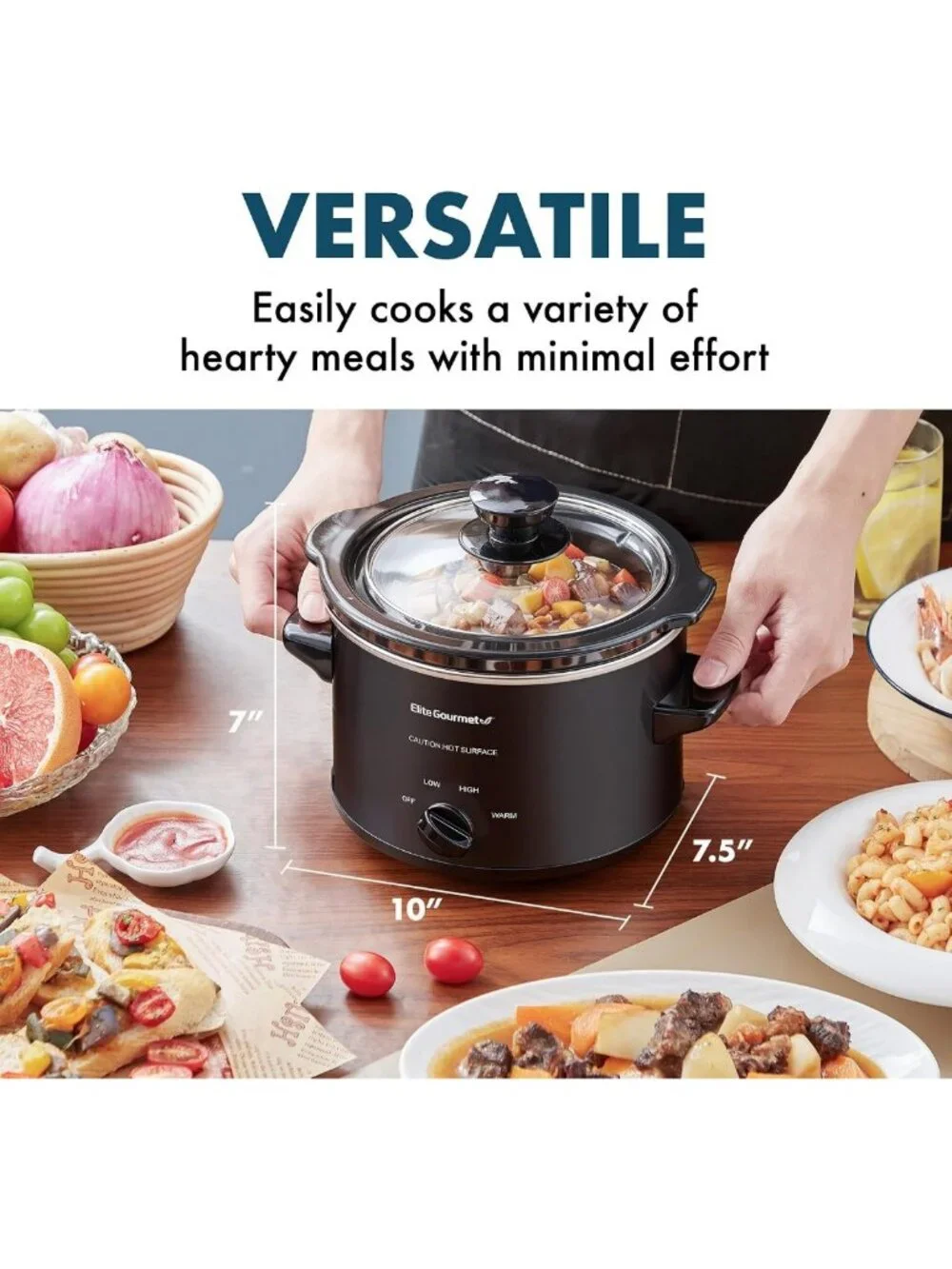 1.5 Qt Electric Ceramic Slow Cooker - Adjustable Temp, Dishwasher-Safe, Perfect